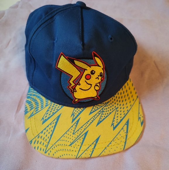 Pokemon Pikachu YOUTH size Baseball Hat Yellow Cap blue lightning Snapback - Picture 1 of 12